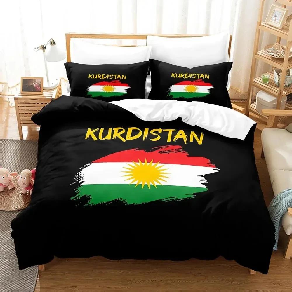 Bettwäscheset mit 3D-Druck und Kurdistan-Flagge, Bettbezug, Bettbezug, Kissenbezug, Bettdecke, Kingsize-Bett, Queensize-Bett, Jungen, Erwachsenenbettwäscheset EU King 240x220cm