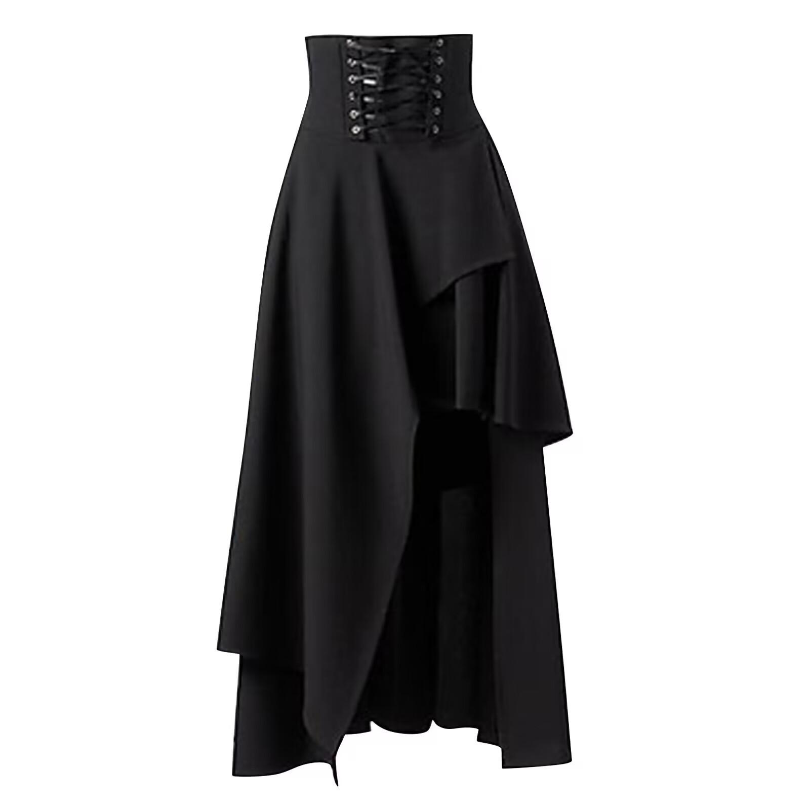 Frühling Herbst Cosplay Mittelalter Renaissance Gothic Steampunk Kleidung Kostüme Halloween Karneval Vintage Dress Up Saum Maxirock XXL schwarz