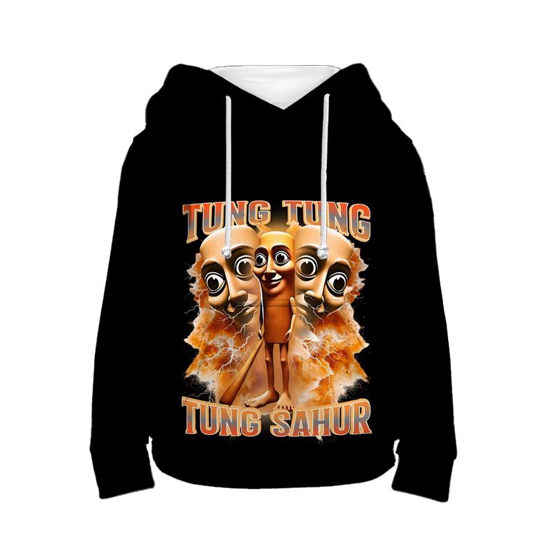 Tung Tung Tung Sahur Hoodie Italienischer Hirnfraß Kinderbekleidung Tralalero Tralala Kinder Sport Sweatshirt für Jungen und Mädchen Pullover 150 hellbraun