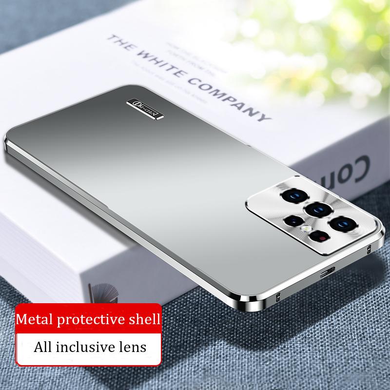 Luxuriöses magnetisches Metallgehäuse für Samsung Galaxy S25 S24 S23 Ultra S22 S21 Plus Volle Kameraobjektiv-Schutzhülle aus Aluminiumlegierung, ultradünne Abdeckung For Samsung S21 Plus silber