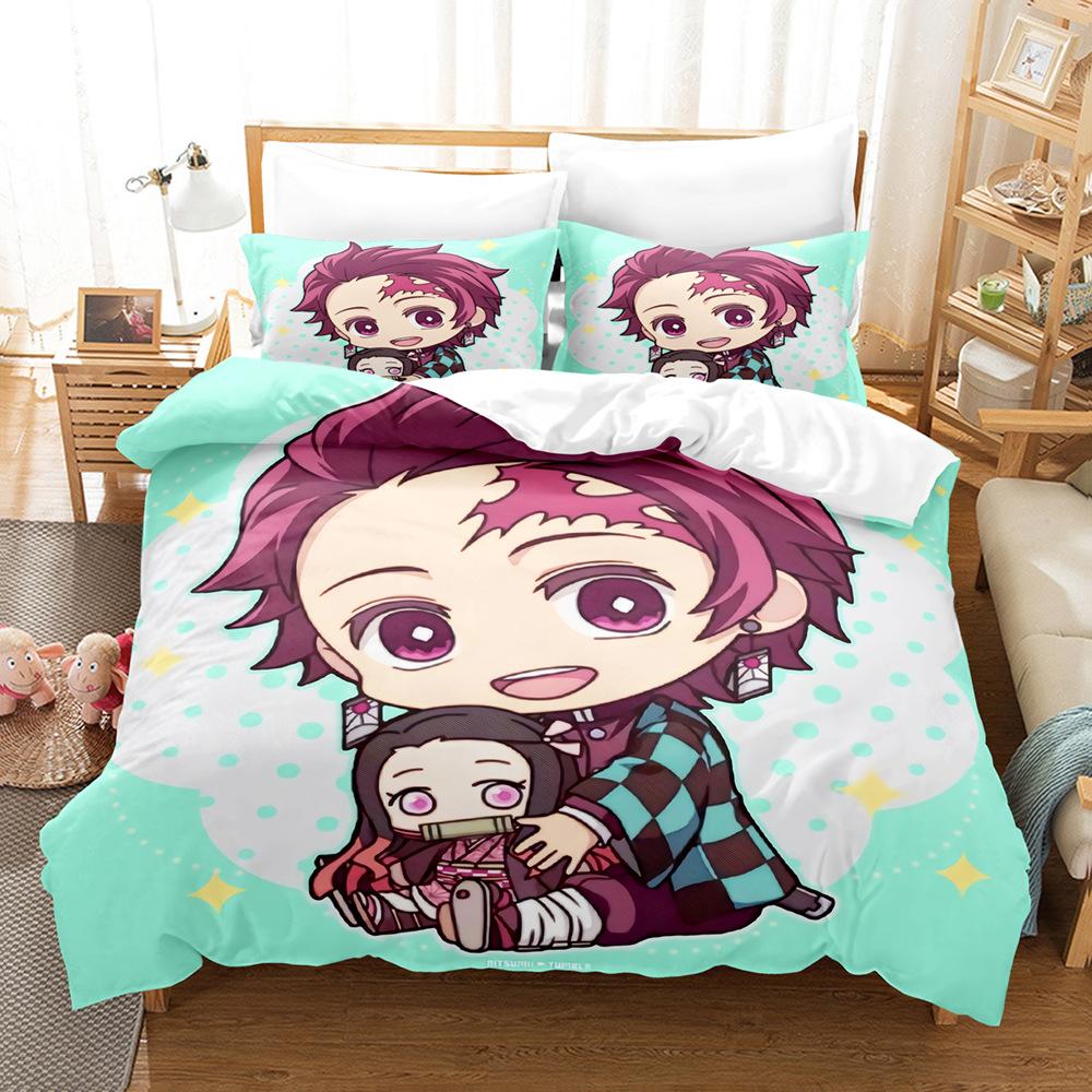 Heiß Kamado Nezuko Bettwäschesets Anime Demon Slayer Tagesdecke für Teenager Mädchen Mode Einzelbett Einzelbett Queen King Übergröße Bettbezug US Queen228x228cm