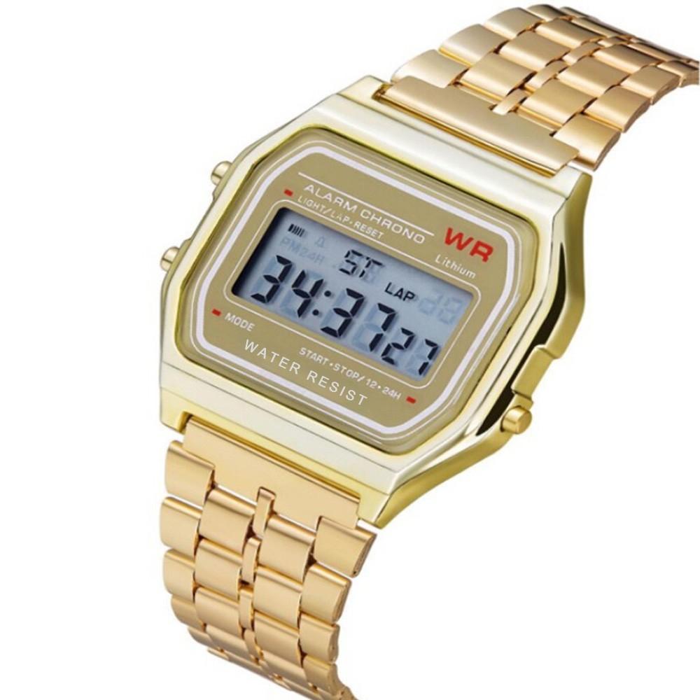 LED Digital Wasserdicht Quarz Armbanduhr Kleid Goldene Armbanduhr Damen Herren one size gold