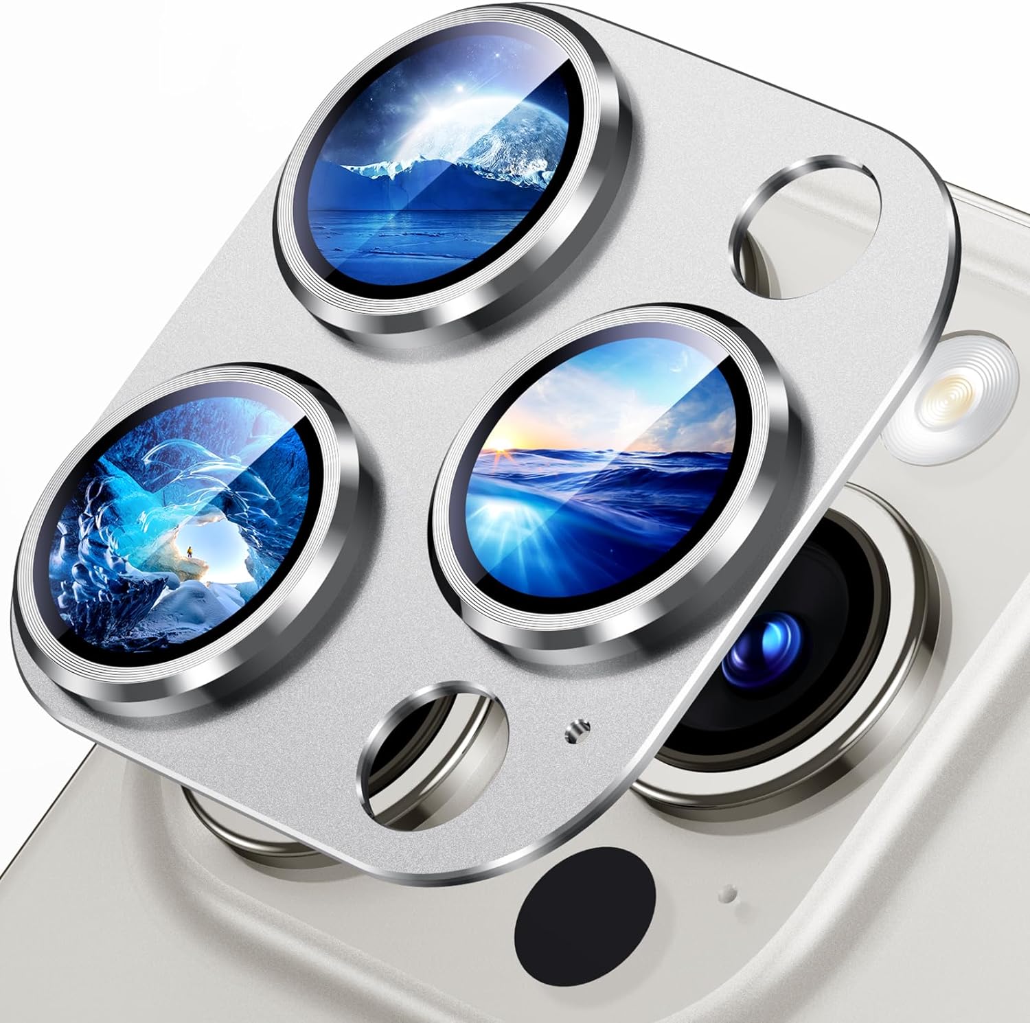 Natürlicher Kameraobjektivschutz aus titangrauem Metall für das iPhone 16 15 Pro Max 14 Plus 13 Mini 12 11 14Pro 15Pro 13Pro 12Pro Glasschutzzubehör For iPhone 13 Mini silber