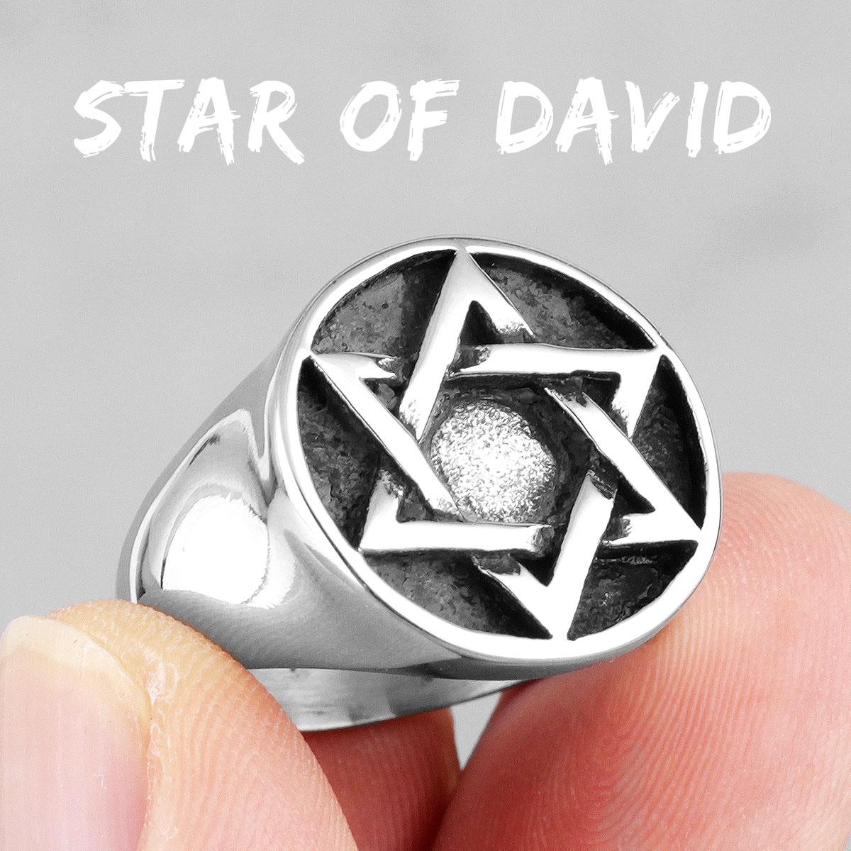 Judentum Hexagramm Davidstern Edelstahl Herrenringe Religion für Männlichen Freund Biker Schmuck Kreativität Geschenk 12 white