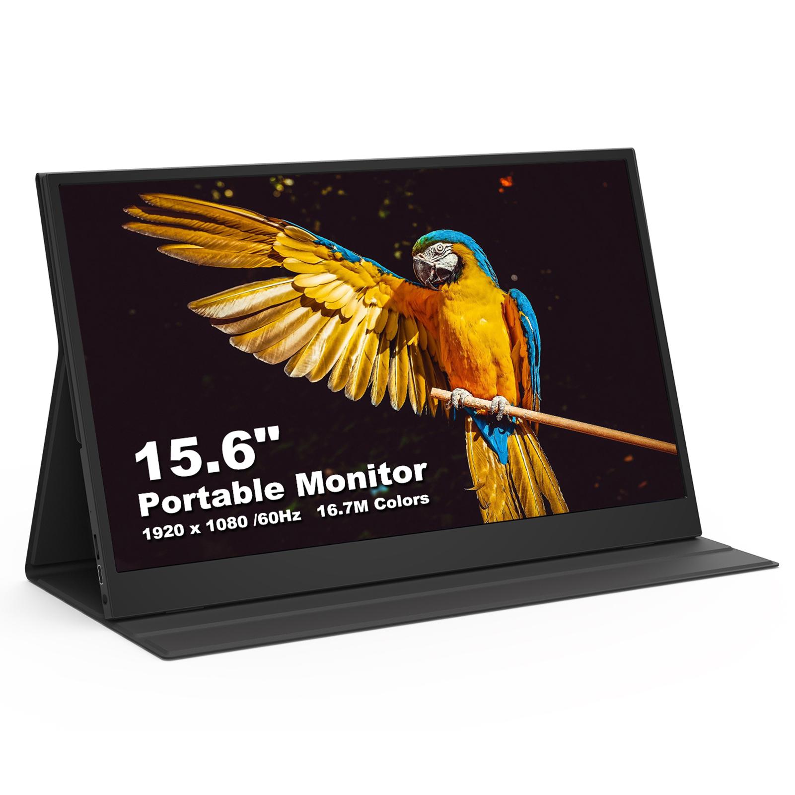 15,6 Zoll FHD 1080P Laptop-Monitor IPS-Bildschirm Tragbarer externer Gaming-Monitor Plug & Play mit PU schwarz