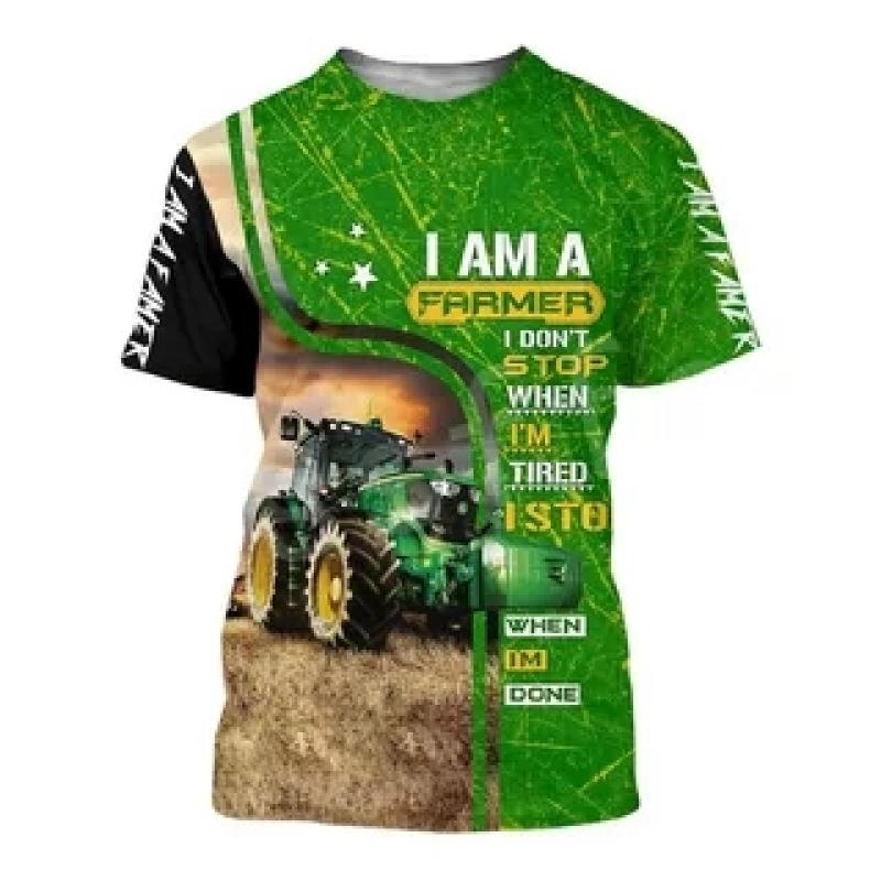T-Shirts 3D-Druck LKW-Traktoren Sommer Kinder Rundhals T-Shirt Übergroße Jungen Mädchen Unisex Mode Lose Kinderkleidung 120 green