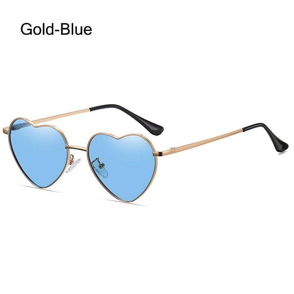 Vintage UV400 Schutz Metallrahmen Herzförmige Sonnenbrille 90er Brille Shades Herz Sonnenbrille Gold-Blue