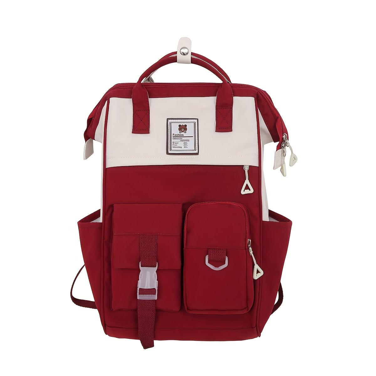 Preppy-Schulrucksack im japanischen Stil, großer Colorblock-Schulrucksack für den täglichen Gebrauch für Frauen rot