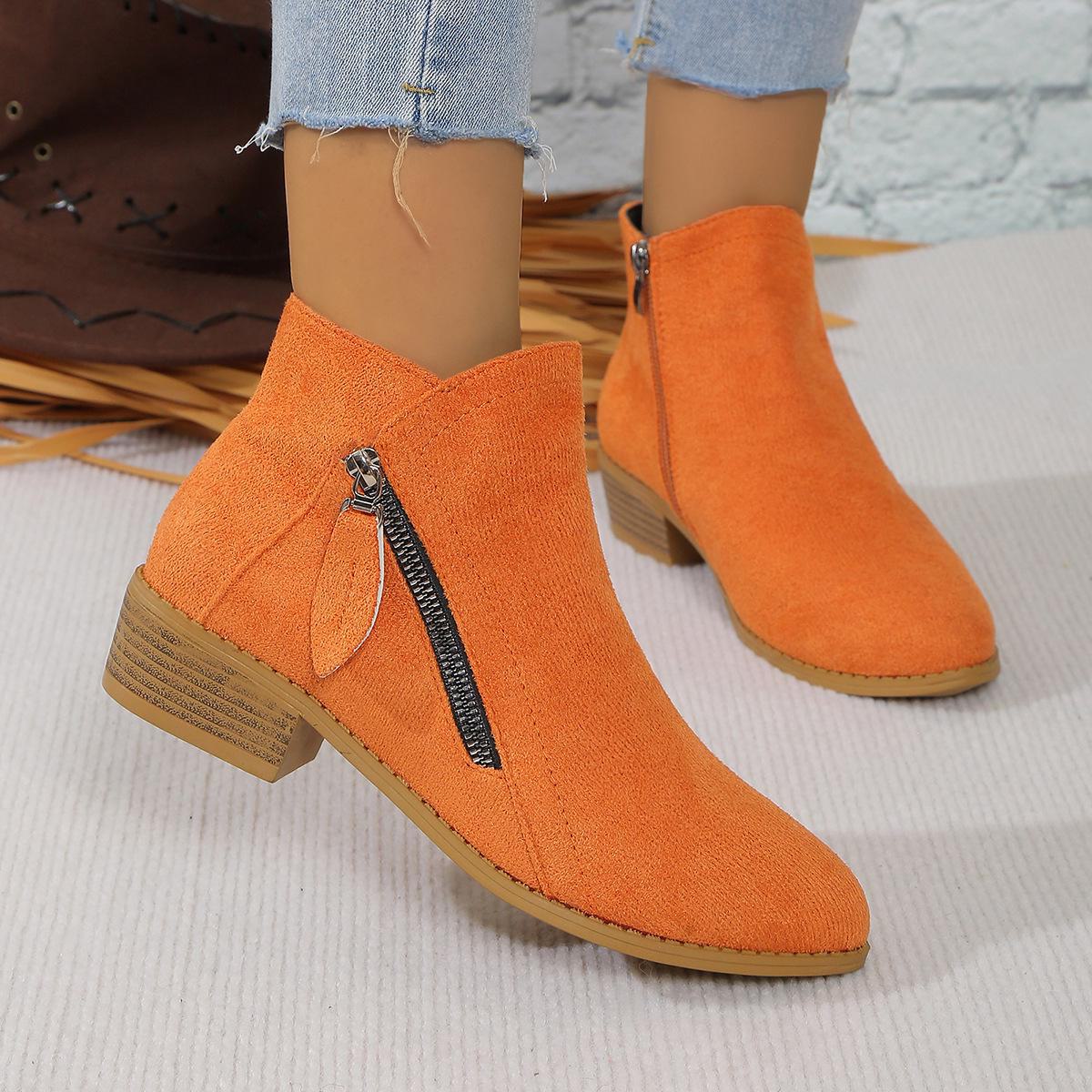 Damenschuhe für den Außenhandel: Neue Martin-Stiefel aus Wildleder in großen Größen mit dickem Absatz, seitlichem Reißverschluss und niedrigem Absatz. 41 orange