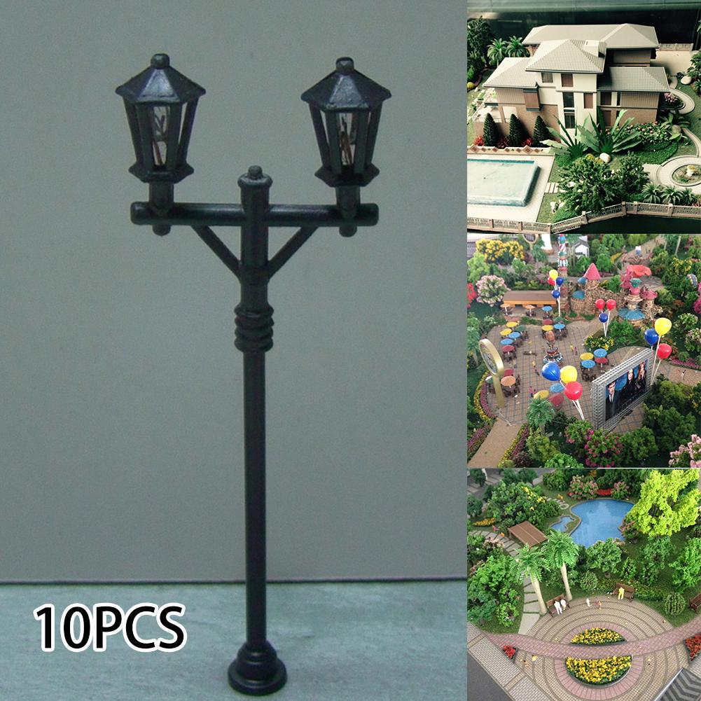 10 Stück Modell-Straßenlaternen im Maßstab 1:100 Eisenbahn-LED-Laternenmast-Terrassen-Gartenlampen