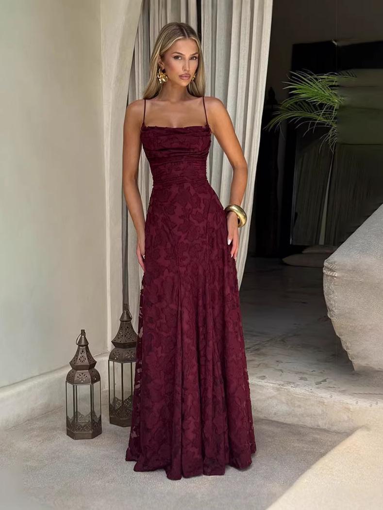 Europäischer & Amerikanischer Stil Weinrot Spaghettiträger Sexy Abendkleid für Damen L wein rot