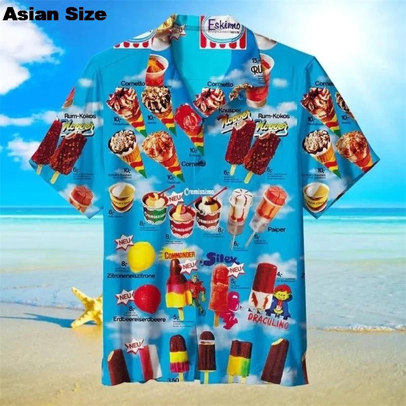 Hawaiihemd für Herren Sommer Kaltes Eis Kurzarmhemd Oberteile Lässig Eis am Stiel Blusen Eisdiele Weiblich Knopf Kleidung 5XL