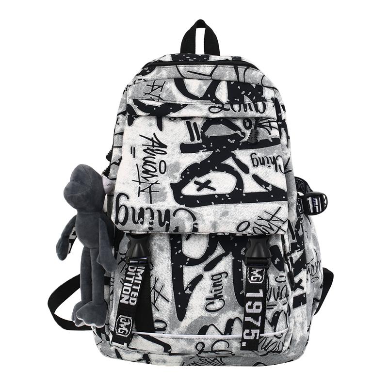 Mode Schultasche Männer Frauen Graffiti Rucksack Große Kapazität Studentenrucksack weiß