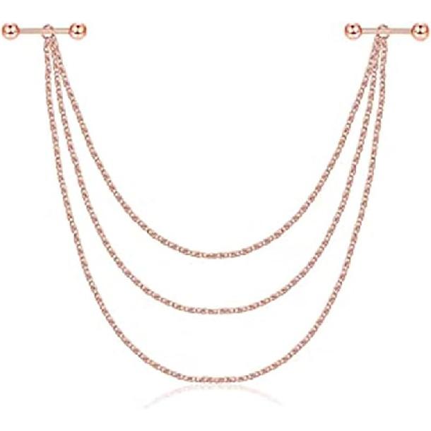 Frodete Edelstahl Nippel Schild Körper Ketten Anhänger Piercing Schmuck Barbell Ring Piercing Feste Kette Anhänger Frauen Männer Schmuck rose gold