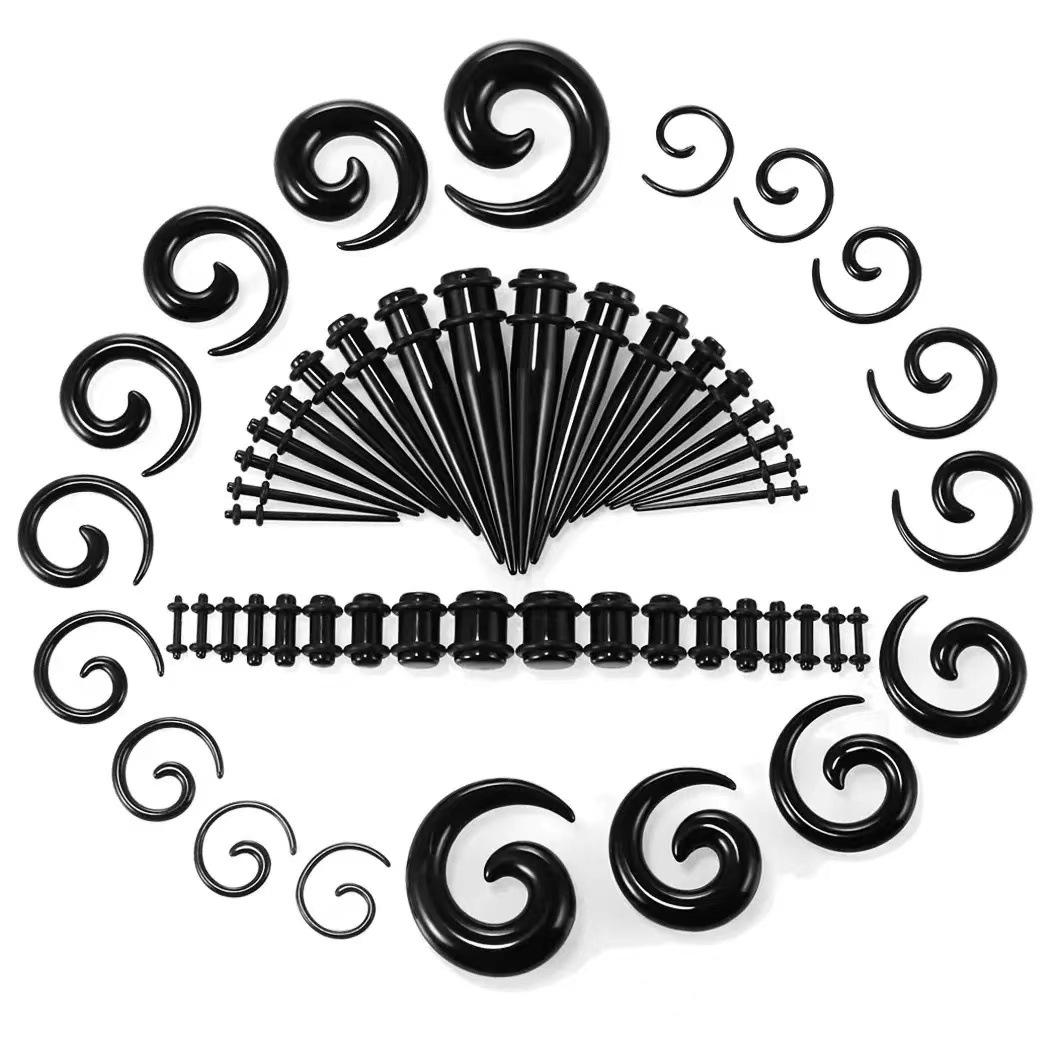 54-teiliges Acryl-Schnecken-Taper-Ohrdehner-Set 14G-00G 54 Piece Set schwarz