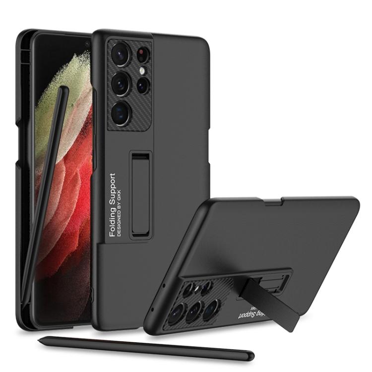 Für Samsung Galaxy S21 Ultra 5G GKK Ultradünne Stoßfeste Handyhülle mit Halter & Stiftfächern & Stylus-Stift For Samsung Galaxy S21 Ultra 5G schwarz