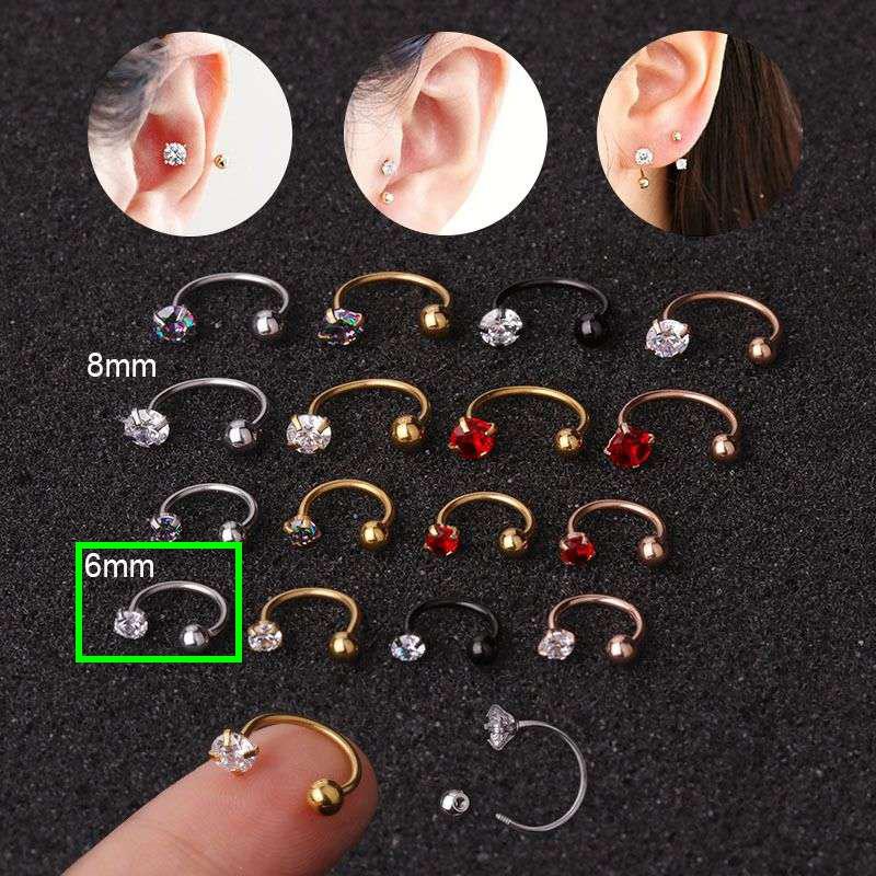 1 Stück Edelstahl Zirkon Cz Hoop Tragus Knorpel Helix Ohrstecker Conch Rook Daith Lobe Ohrschraube Piercing Schmuck 6mm silber/weiß