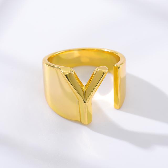 Initialenringe A-Z Buchstabenringe für Frauen Edelstahl Gold Alphabet Name Verstellbarer Fingerring Schmuck Geschenk Bijoux Femme Chunky gold
