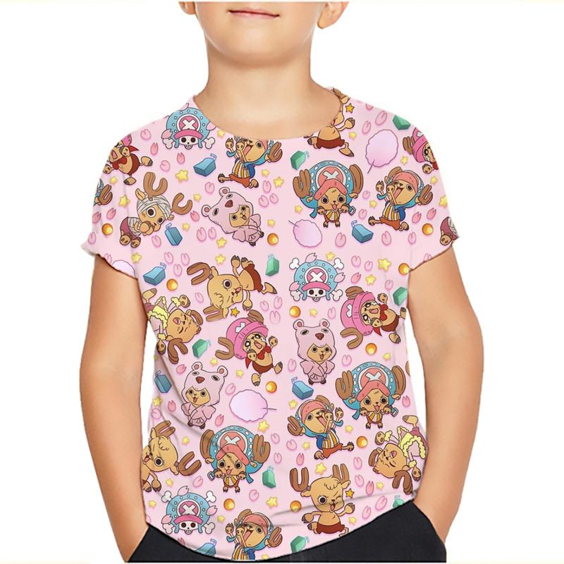 One Piece Luffy T-Shirt Four Emperors Kurzarm Zoro Sanji Chopper Ace Law Tee Kinderkleidung Modekostüme für Kinder Top 130 elfenbein