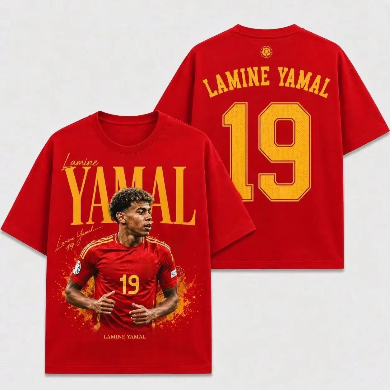 Lamine Yamal Spanien NR.19 T-Shirt Herren und Damen Sommer 100% Baumwolle Y2K Kleidung Mode Hohe Qualität Kurzarm Damen Herren Kleidung M schwarz