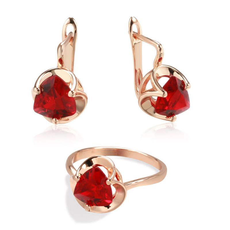 Schlichte rote Zirkon-Schmucksets für Frauen, Vintage-Mode, Ohrringe, Ringe, geometrischer Schmuck, Party, Hochzeit, Schmuck 8 rot