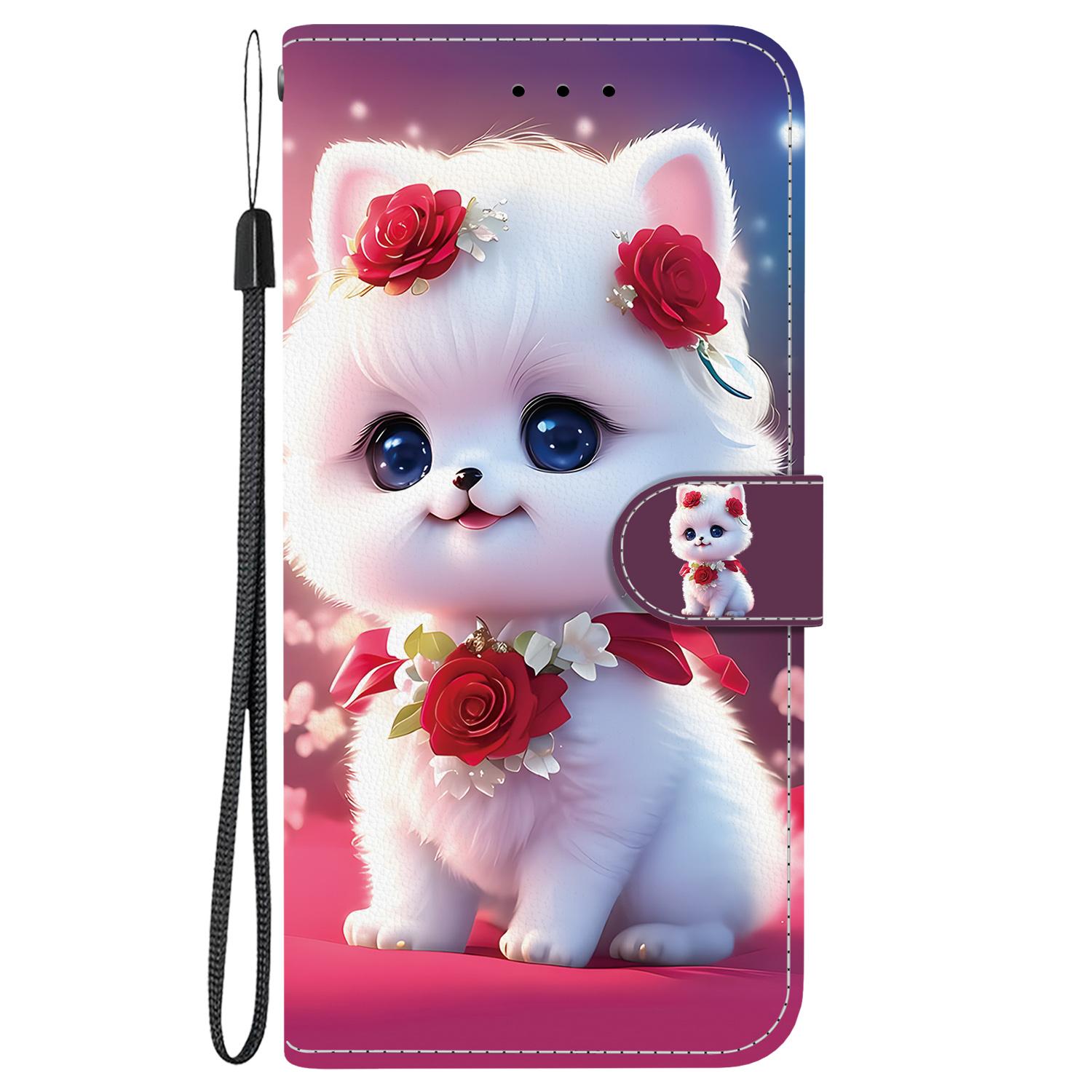 Handgefertigte PU-Leder-Flip-Hülle für Samsung Galaxy S21+/S21 Plus (SM-G996B) Rutschfeste Stoßfeste Hülle mit Handschlaufe & Herz/Rose Katze Designs Samsung Galaxy S21+ rot