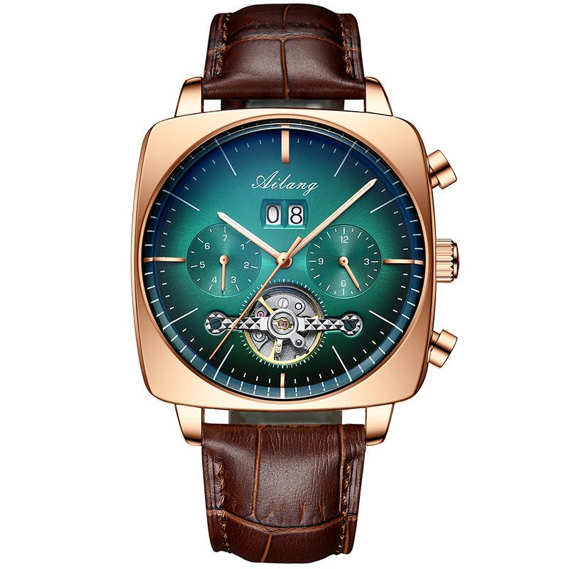 AILANG Schweizer Neue Uhren Herren Automatische Mechanische Uhren Wasserdicht Tourbillon Quadratische Herrenuhren blue