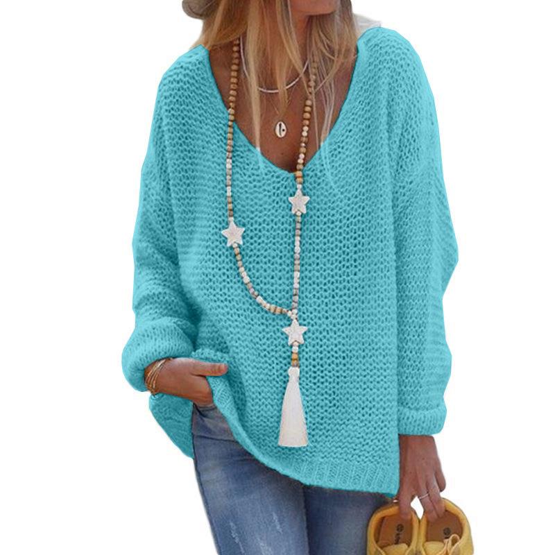 Herbst und Winter Damen Pullover Strickwaren V-Ausschnitt Langarm Strickoberteile Pullover XXXL