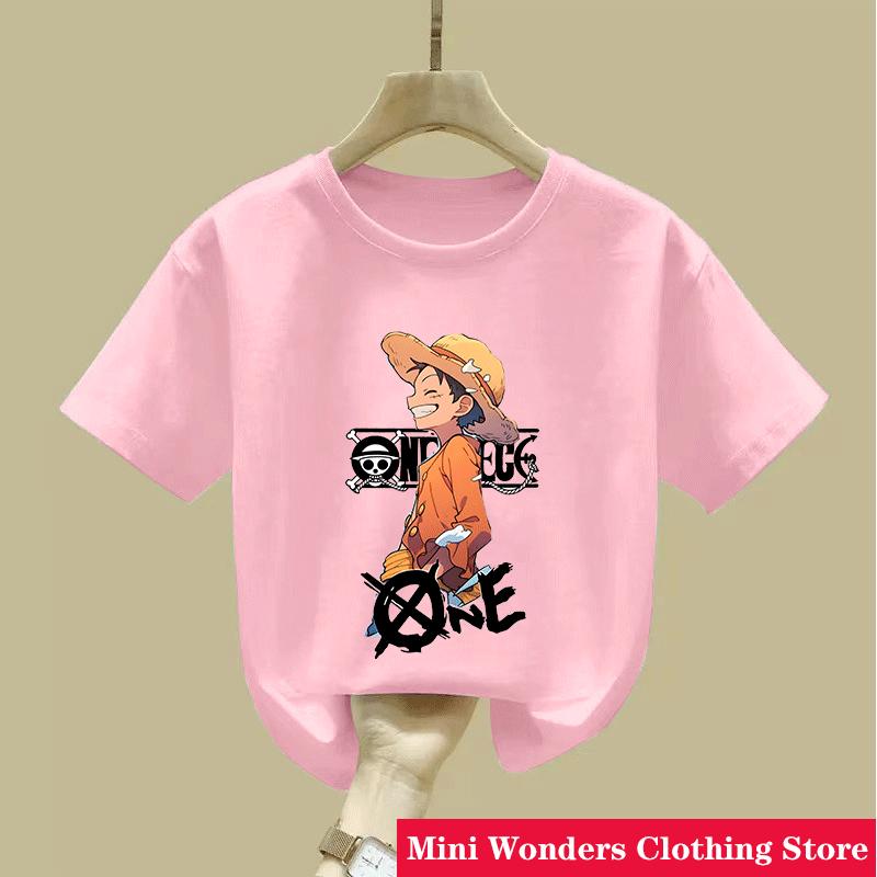 Cartoon Anime One Pieces T-Shirt Luffy Kinderkleidung Jungen Schweißabsorbierend Atmungsaktiv T-Shirt Kinder Mädchen T-Shirts Sommer Teenager Kleidung 150