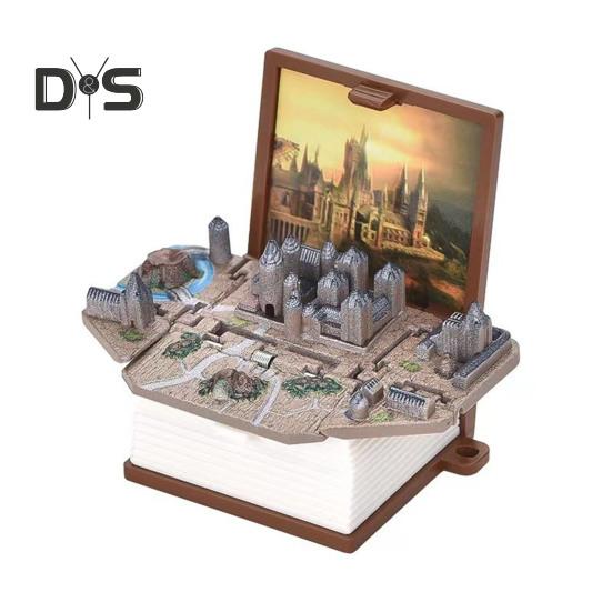 Mini-Schlüsselanhänger mit 3D-Klappbuch, knallende Miniaturwelt, hängende Dekoration, kleines Café, Große Mauer, Schloss, faltbares Buch, Schlüsselanhänger B