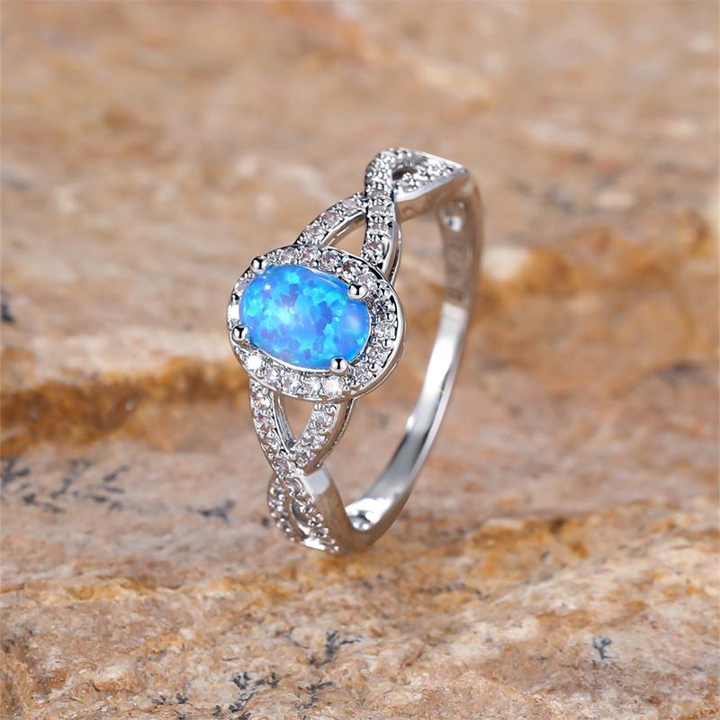 Kleiner Ovaler Stein Blauer Opal Ring Weißer Zirkon Hohl Unendlich Verlobungsringe Für Frauen Trendige Farbe Ehering Schmuck 10 gray