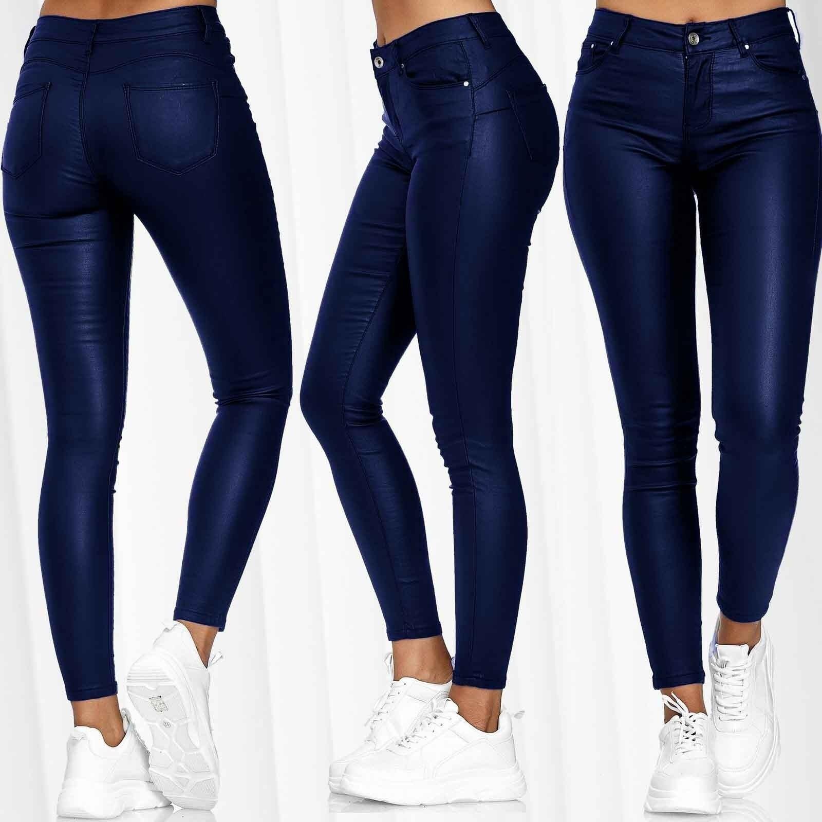2026 Frühling Sommer Neue Damen Unifarbene Leder Slim Fit Hosen Sexy High-Waist Hosen Freizeithosen, Schmal geschnittene Hosen PU Hosen S blau