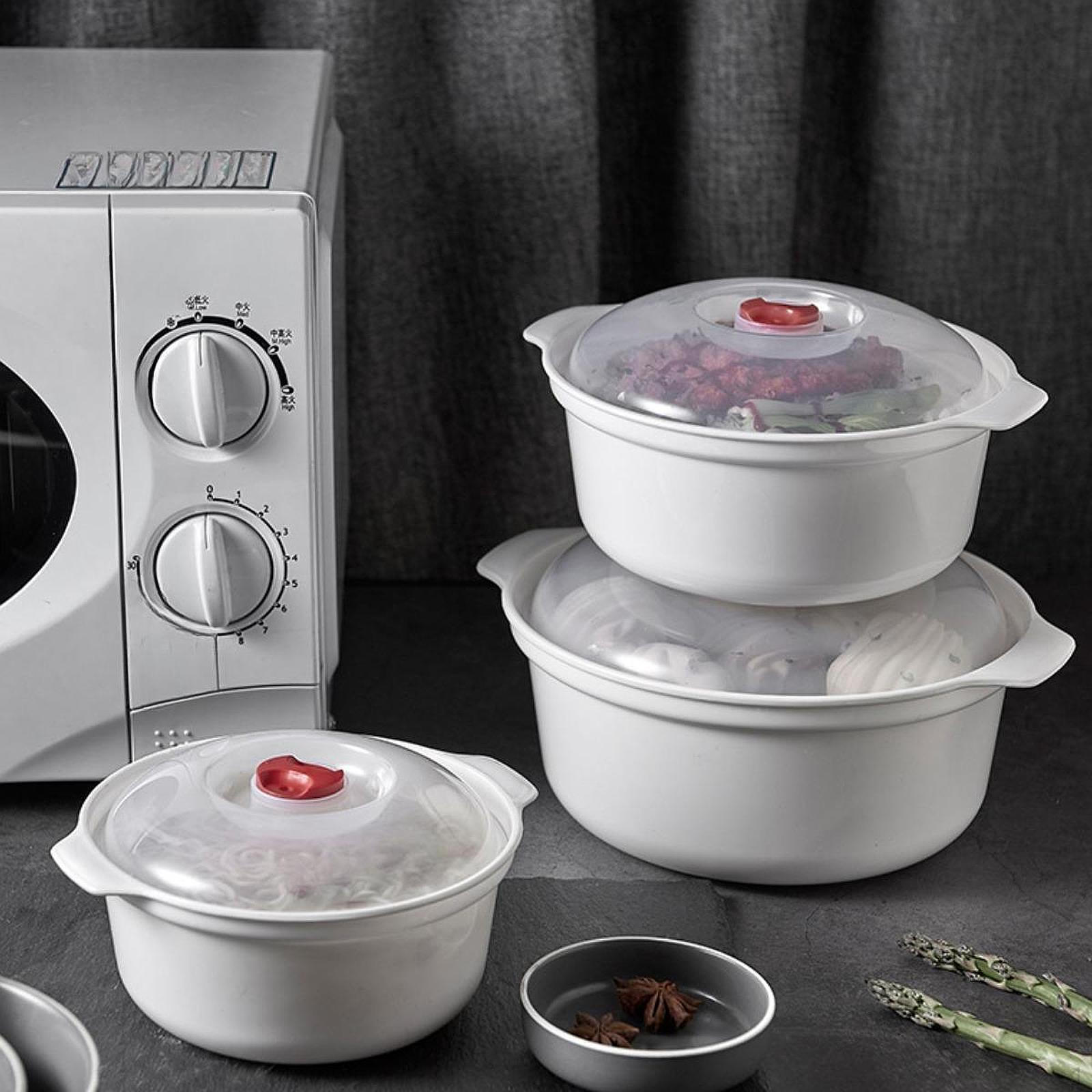 3x Mikrowellen-Schüsseln mit Deckel Kochgeschirr Erwärmung Lebensmittel Salat Nudeln Lagerung