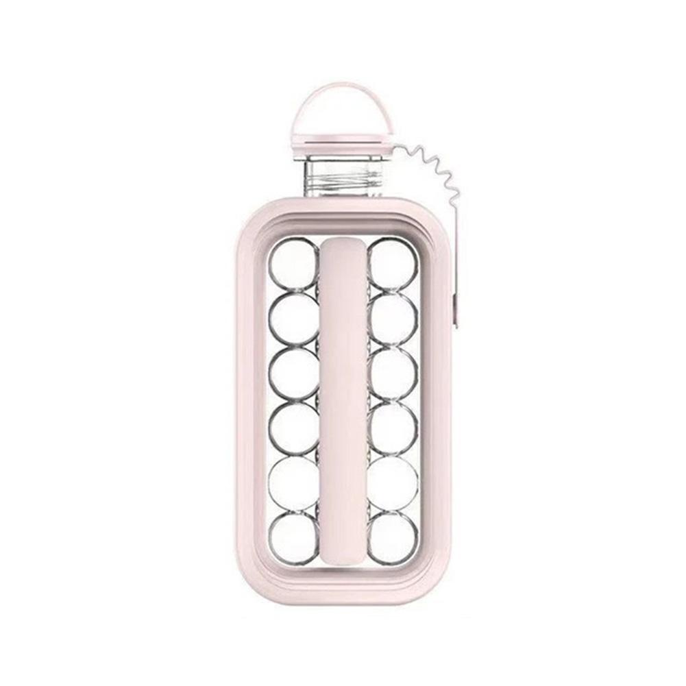 2-in-1-faltbare Eismaschine, Wasserflasche, Silikon-Eiswürfelschale, Eisgitterform, Kawaii-Flasche, Camping/Büro/Cocktail, wichtige Küchenwerkzeuge rosa