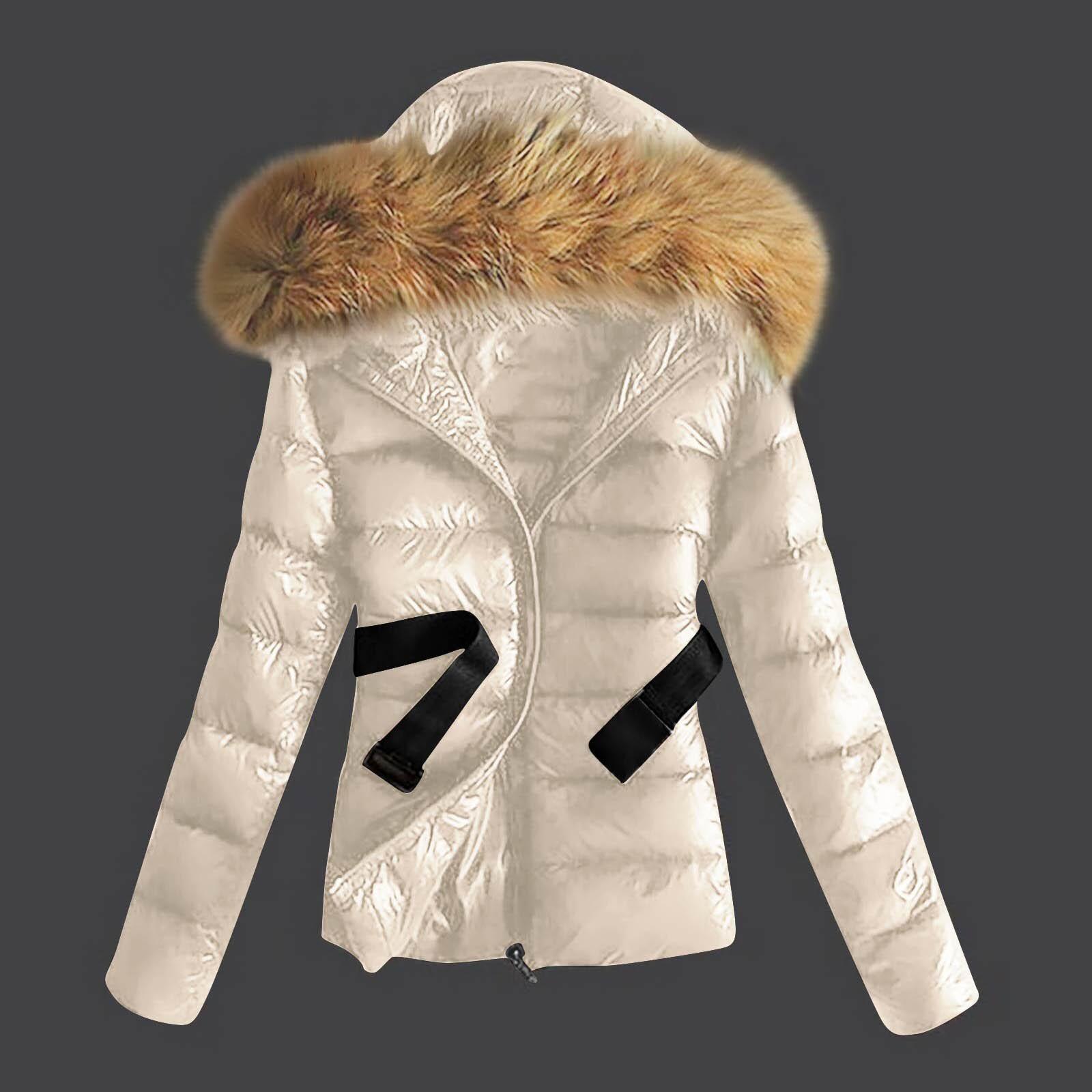 Winterjacken Damen Basic Mäntel Mode Kunstleder Winterjacken Damen Kunstfellkragen Mantel Damen Oberbekleidung XXL weiß