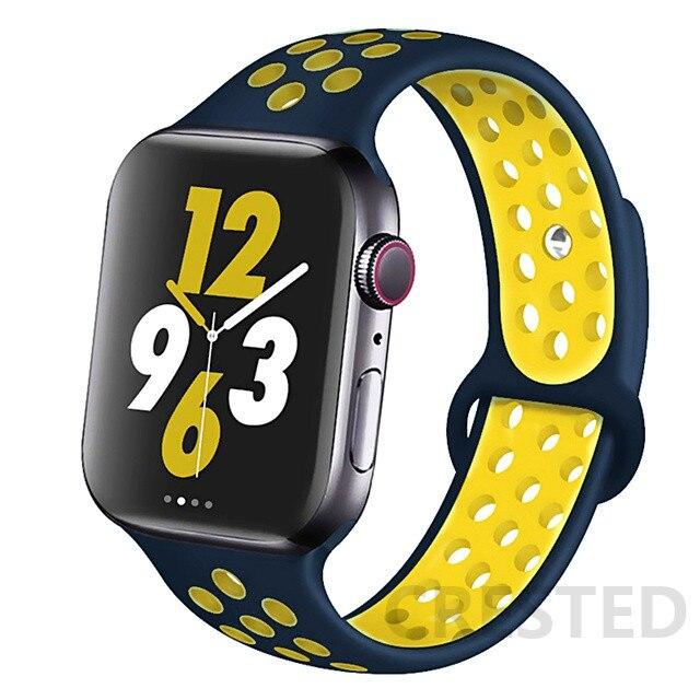 Sport Silikonarmband für Apple Watch Band 44mm 40mm 42mm 38mm 44 mm Armband Atmungsaktives Armband Apple Watch 6 Armband iWatch 5 4 3 se 42 or 44 mm&M-L yellow