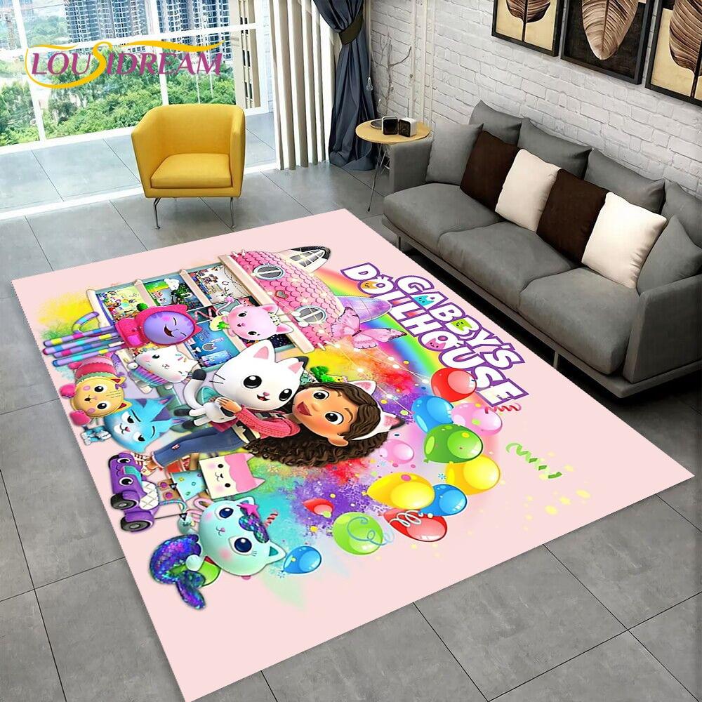 Niedlicher Gabbys Puppenhaus-Cartoon-Teppich für Zuhause, Wohnzimmer, Schlafzimmer, Sofa, Fußmatte, Dekor, Kinderspielbereich, rutschfeste Bodenmatte 100x150cm