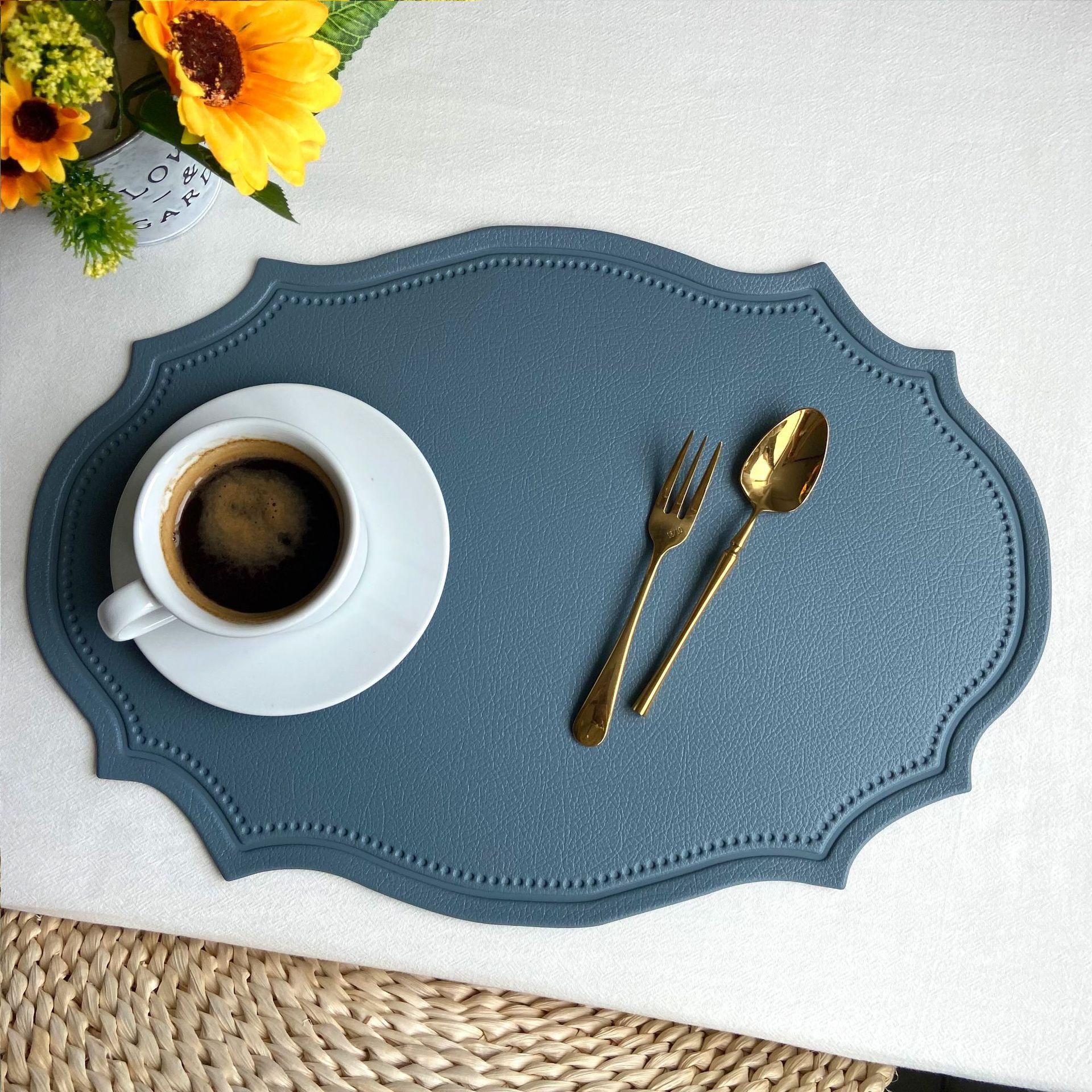 1PCS Faux Leder Tischset Küche Esstisch Pad Schwarz Grün Ort Matte Geschirr Cafe Pad blau
