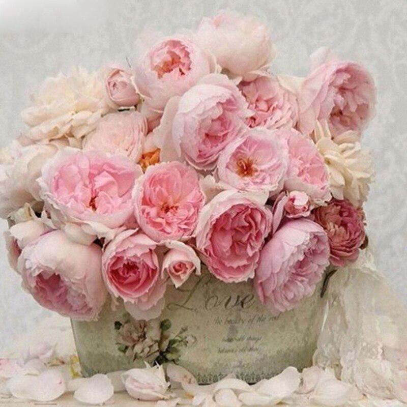 Diamant-Malerei, Kristall, rund, Diamant, Kreuzstich, Blumen-Handarbeit, rosa Rosen, Korb, dekorativ 30x30CM