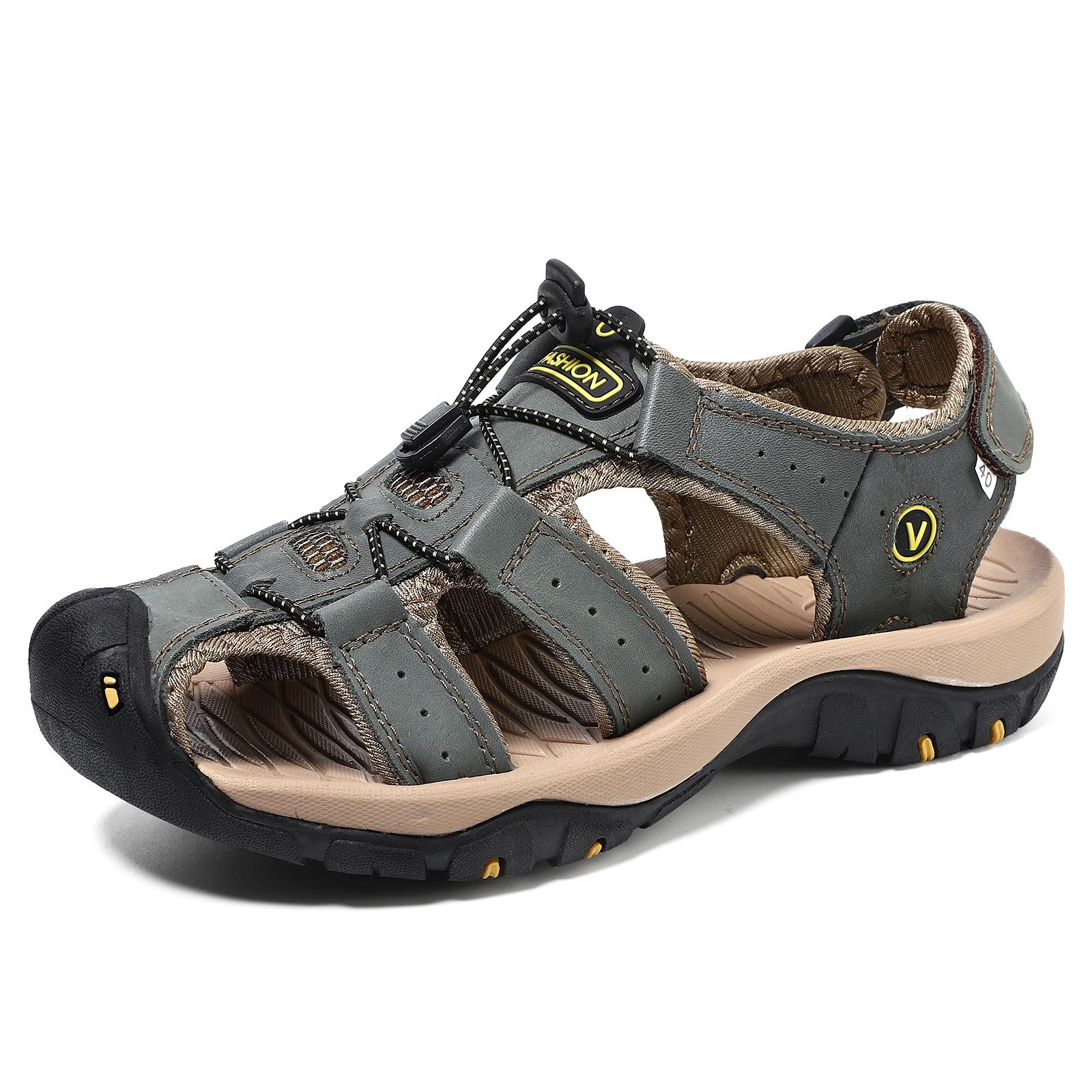 Sandalen in Übergröße für Herren Sommer Neu Echtleder Strandschuhe Sandalen Herren Rutschfest Handgenäht Herrenschuhe 48