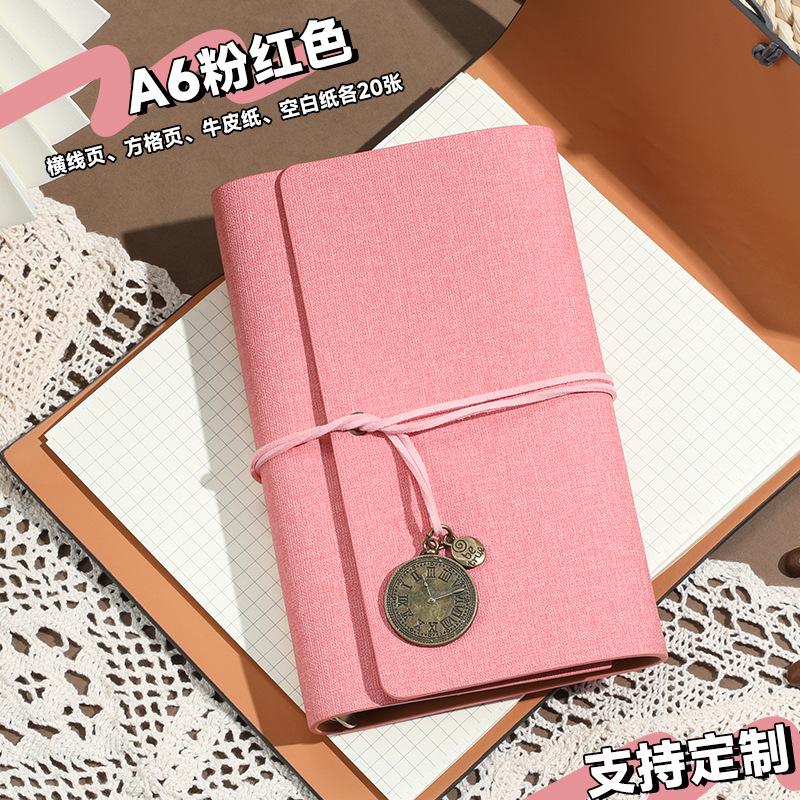 A6 Notizbuch Reisetagebuch Notizbuch PU-Leder Blanko Kraft Tagebuch Buch Vintage Skizzenbuch Schulbedarf Bürobedarf A6 pink