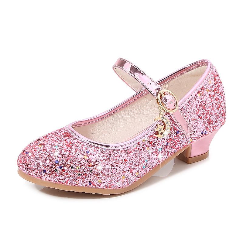 Frühling Neue Stil Mädchen Schuhe Strass Pailletten Modische Prinzessin Schuhe mit Einem Wort Schnalle kinder Leistung Schuhe 33 rosa