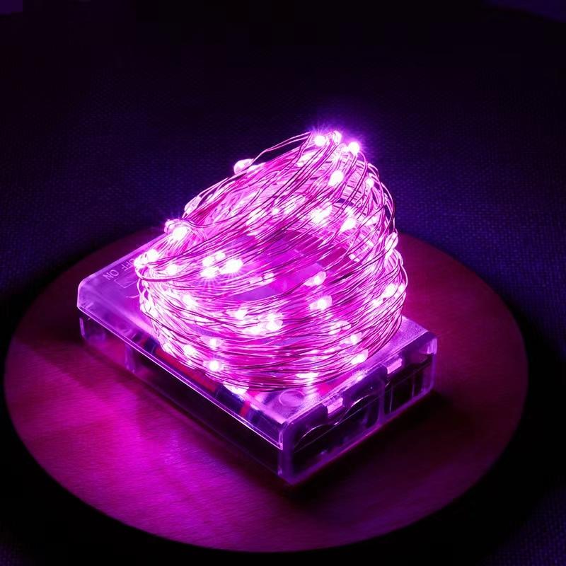 LED-Lichterkette 10M 5M 2M Lichterkette Home Weihnachten 2024 Hochzeitsfeier Dekor mit 3 * AA-Batterien betrieben 2M 20LED rosa