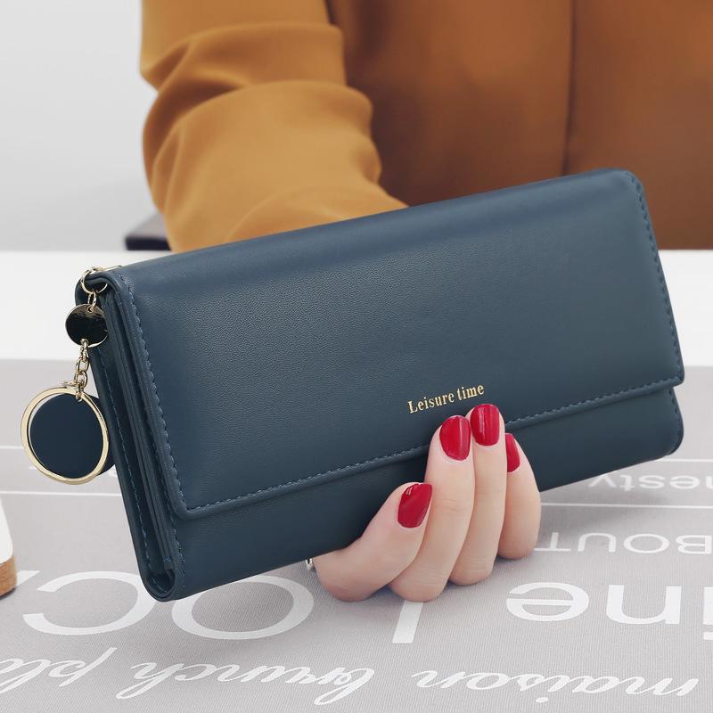 Mode Damen Geldbörse Leder Clutch Marke Buchstaben Lang 3-fach Geldbörse Geldklammer Geldbörse Damen Kartenhalter navy blau