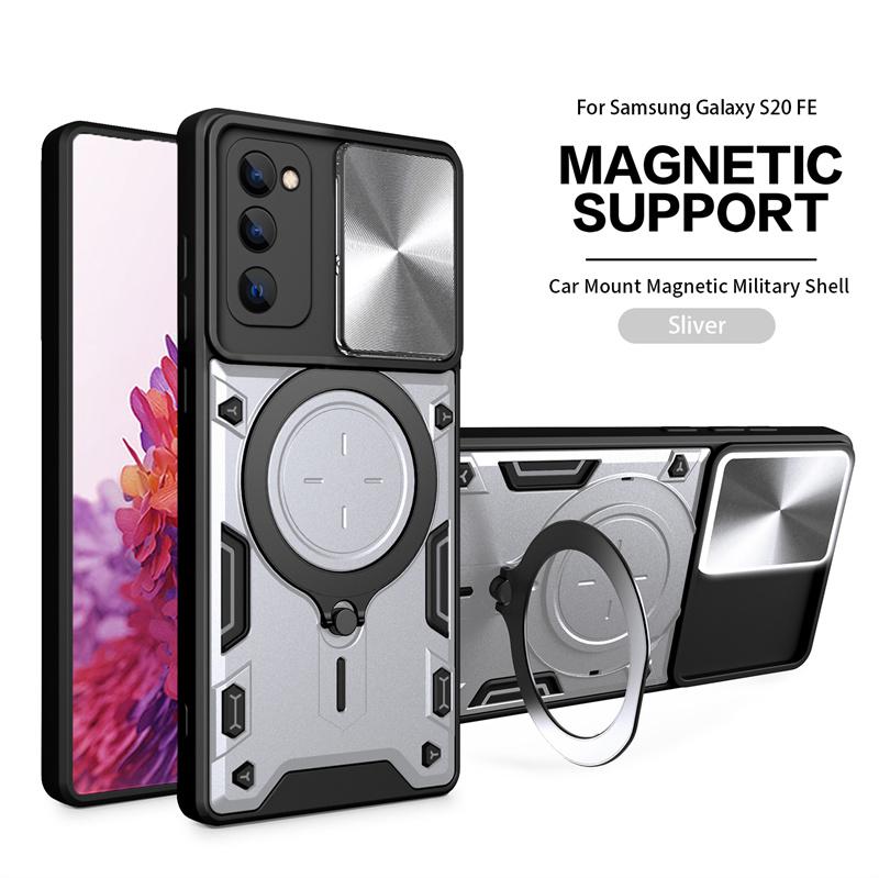 Für Samsung Galaxy S20 FE 5G Hülle Magnetische Metallringhalterung Rüstungshüllen für Galaxy S20 FE 2022 S20FE Schiebeobjektiv-Schutzabdeckung For Galaxy S20 FE silber
