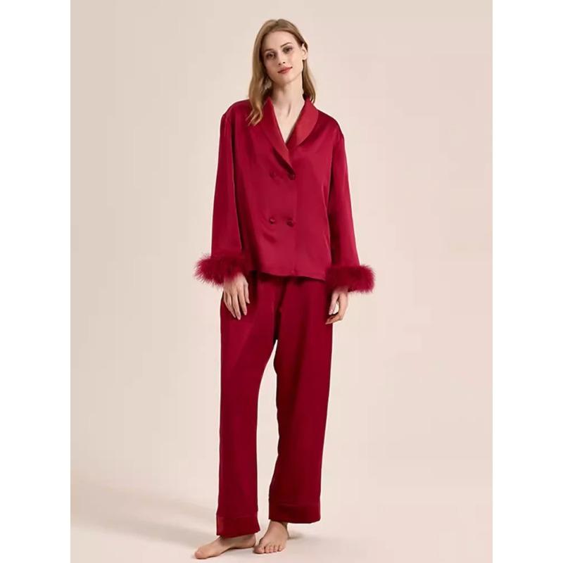 Maulbeerseide Pyjama Anzug Hemd Hose Pyjama Damen Pyjama Hauskleidung Langarm Cardigan Pyjama Damen Pyjama XL