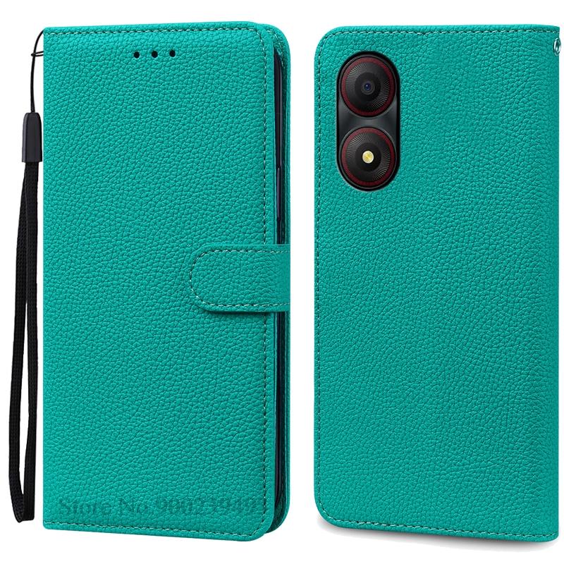 Für ZTE Blade A34 Hülle Brieftasche Leder Flip Back Cover Für ZTE Blade A34 Hülle Weiche Silikon Funda Für ZTE Blade A34 Handyhüllen For ZTE Blade A34 cyanblau
