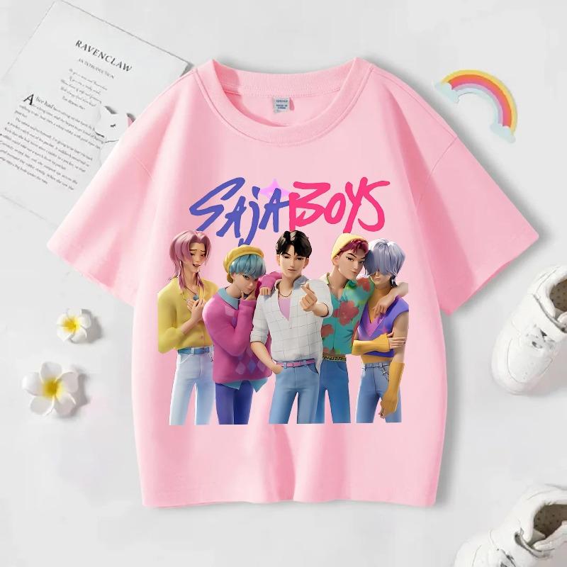 Kpop Dämonenjäger Baumwoll-T-Shirt Rumi Mira Zoey Anime Kinderkleidung Mädchen Jungen Sommer Kurzarm Kinder Mode T-Shirts Top Geschenk 130