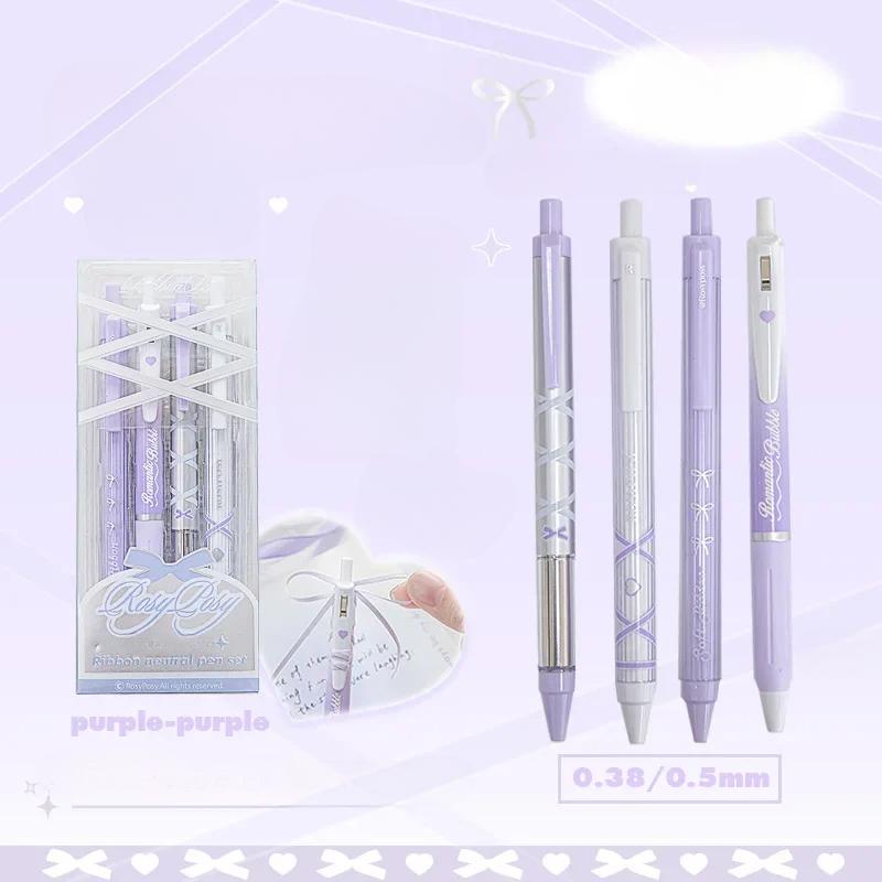 4 Stück/Set, 0,38 mm/0,5 mm, Gelschreiber-Set, Kugelschreiber, schwarze Tinte, Presse-Gelstift zum Schreiben von Schreibwaren für Studenten violett