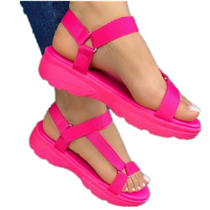 Mode Plus Größe Frauen Schuhe 2022 Sommer Neue Damen Mode Sandalen Regenbogen Farbe Klett Flache Damen Sandalen 36 rot
